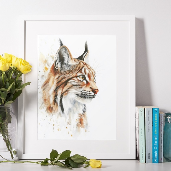 Watercolor Lynx Portrait Wall Art Illustration Print Poster Unframed - Picture 9 of 9